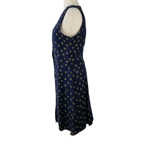 J Crew Navy Blue Yellow Flowers Sleeveless Linen Blend Dress Lovely Size 8 - Picture 2 of 9